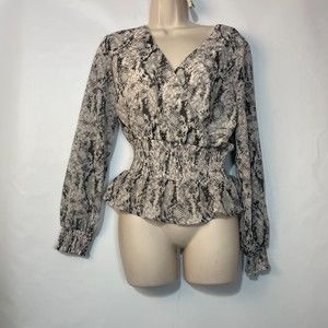 japna deep v plunge neck blouse size medium long sleeve ruffle hem